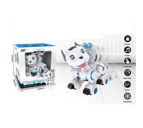 Песик на радіокеруванні K 10 (6) акум. 3.7V, USB-кабель, пульт, підсвічування, звуки, мелодії, танцює, ходить, кліпає очима, сенсорні ділянки, регулювання гучності, програмування, викрутка, в коробці