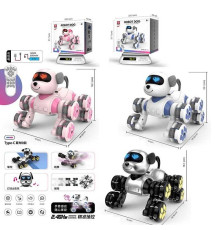 Песик на радіокеруванні CV-D 902 (24) 3 кольори, підсвічування, обертається на 360°, сенсорна ділянка, вітається, танцює, озвучення англійською мовою, розказує казки, співає пісеньки, підіймає колеса, режим програмування, пульт керування, акумулятор 3.7 V