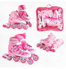 Ролики 62870-L Best Roller /розмір 38-42/ колір – РОЖЕВИЙ (6) колеса PU, ПЕРЕДНЄ КОЛЕСО СВІТЛО, устілка 24.5-26.5 см, d колес – 7 см, в сумці