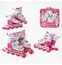 Ролики 75504-S розмір 29-33 (6) колір РОЖЕВИЙ, устілка 18-20 см, колеса PU, d коліс – 6 см, підсвічування коліс, в сумці