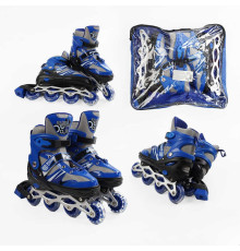 Ролики 93824-L /розмір 39-43/ колір – СИНІЙ (6) колеса PVC, устілка 25-27 см, ПЕРЕДНЄ КОЛЕСО СВІТЛО, d – 6.5 см, в сумці