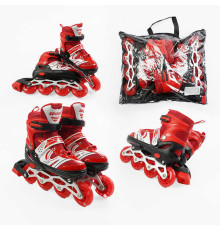 Ролики 54622-М /розмір 34-38/ колір – ЧЕРВОНИЙ (6) колеса PU, устілка 21-24 см, ПЕРЕДНЄ КОЛЕСО СВІТЛО, d – 6.5 см, в сумці