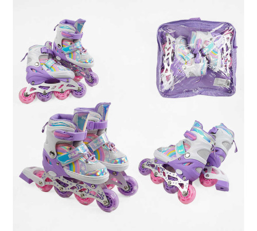 Ролики J-7714-8 S розмір 29-33 (6) колір Фіолетовий, колеса PU, d колес – 6 см, підсвічування коліс, в сумці – в наличии! Купите сейчас у KAZKOVA