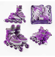 Ролики 95614-L /розмір 39-43/ колір – ФІОЛЕТОВИЙ (6) колеса PVC, устілка 25-27 см, ПЕРЕДНЄ КОЛЕСО СВІТЛО, d – 6.5 см, в сумці