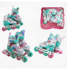 Ролики J-9730-6 S розмір 29-33 (6) колір Бірюзовий, колеса PU, d колес – 6 см, підсвічування коліс, в сумці