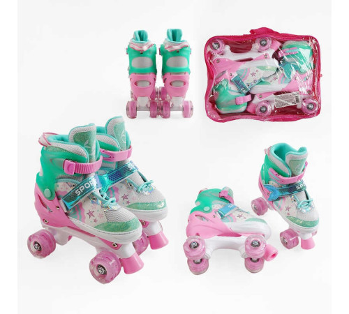 Ролики R-719-54 М розмір 34-38 (6) колір РОЖЕВИЙ, колеса PU, КОЛЕСА ЗІ СВІТЛОМ, устілка 21-23 см, d коліс – 4,5 см, в сумці – в наличии! Купите сейчас у KAZKOVA
