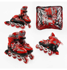 Ролики 96056-L /розмір 39-43/ колір – ЧЕРВОНИЙ (6) колеса PVC, устілка 25-27 см, ПЕРЕДНЄ КОЛЕСО СВІТЛО, d – 6.5 см, в сумці