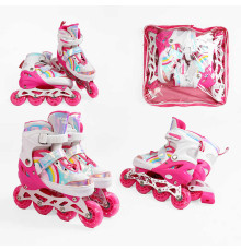 Ролики J-3084-7 S розмір 29-33 (6) колір РОЖЕВИЙ, устілка 18-20 см, колеса PU, d коліс – 6 см, підсвічування коліс, в сумці