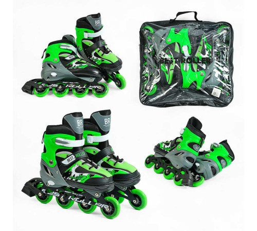Ролики 32944-М Best Roller /розмір 34-37/ колір – ЗЕЛЕНИЙ (6) колеса PU, ПЕРЕДНЄ КОЛЕСО СВІТЛО, устілка 21.5-24 см, d колес – 7 см, в сумці