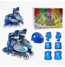 Ролики 9620-11 М розмір 34-38 (6) колір СИНІЙ, колеса PU, d коліс – 6 см, устілка 19 см, підсвічування коліс, шолом, захист, в коробці