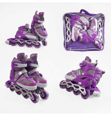 Ролики 76023-S /розмір 29-33/ колір – ФІОЛЕТОВИЙ (6) колеса PVC, устілка 17-20 см, ПЕРЕДНЄ КОЛЕСО СВІТЛО, d – 6.5 см, в сумці