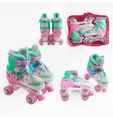 Ролики 85025-16 S розмір S 31-34 (6) колір Бірюзовий, колеса PU, КОЛЕСА ЗІ СВІТЛОМ, d коліс – 4,5 см, в сумці