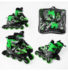 Ролики 76903-L Best Roller /розмір 38-42/ колір – ЗЕЛЕНИЙ (6) колеса PU, ПЕРЕДНЄ КОЛЕСО СВІТЛО, устілка 24.5-26.5 см, d колес – 7 см, в сумці