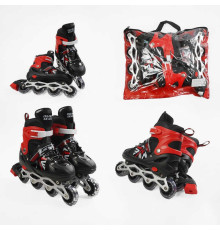 Ролики 49083-L /розмір 39-43/ колір – ЧЕРВОНИЙ (6) колеса PVC, устілка 24-27 см, ПЕРЕДНЄ КОЛЕСО СВІТЛО, d – 6.5 см, в сумці