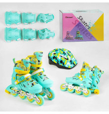 Ролики с захистом 30202-М розмір 35-38 (6) колір БІРЮЗОВИЙ, колеса PU, ПЕРЕДНЄ КОЛЕСО СВІТЛО, устілка – 18.5-20.5 см, d колес – 6.5 см, в коробці