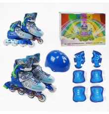 Ролики 9678-31 L розмір 39-43 (6) колір СИНІЙ, колеса PU, d колес – 6 см, устілка 24 см, підсвічування коліс, шолом, захист, в коробці
