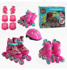 Ролики 10588-S розмір 28-31 (6) колеса PVC, устілка 17 - 19 см, ПЕРЕДНЄ КОЛЕСО СВІТЛО, d – 6.5 см, шолом - 21х17 см, захист, в коробці