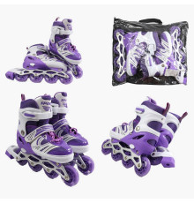 Ролики 52344-М /розмір 34-38/ колір – ФІОЛЕТОВИЙ (6) колеса PU, ПЕРЕДНЄ КОЛЕСО СВІТЛО, d – 6.5 см, в сумці