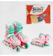 Ролики 17107-М розмір 34-37 (6) колір РОЖЕВИЙ, колеса PU, ПЕРЕДНЄ КОЛЕСО СВІТЛО, d колес – 6.5 см, в коробці