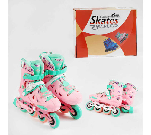 Ролики 17107-М розмір 34-37 (6) колір РОЖЕВИЙ, колеса PU, ПЕРЕДНЄ КОЛЕСО СВІТЛО, d колес – 6.5 см, в коробці