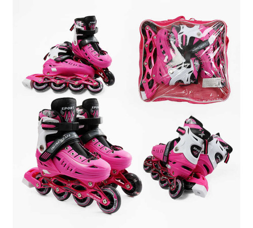 Ролики 601-87 L /розмір 39-43/ колір – Рожевий (6) колеса PU, ПЕРЕДНЄ КОЛЕСО СВІТЛО, d – 6.5 см, в сумці – в наличии! Купите сейчас у KAZKOVA