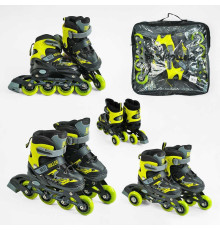 Ролики 10890-S Best Roller /розмір 30-33/ колір – ЖОВТИЙ (6) колеса PU, ПЕРЕДНЄ КОЛЕСО СВІТЛО, переставні задні колеса, устілка 17-18.5 см, d колес – 6.5 см, в сумці