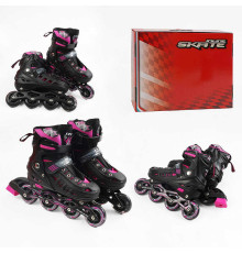 Ролики D-4029 L розмір 39-43 (6) колір РОЖЕВИЙ, колеса PU, d – 9 см, устілка 23-27 см, алюмінієва рама, гальма, переднє зі світлом, підшипник ABEC-7, в коробці