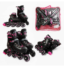 Ролики D-7786 M розмір 34-38 (6) колір РОЖЕВИЙ, колеса PU, d – 7 см, устілка 20-23 см, алюмінієва рама, гальма, переднє зі світлом, підшипник ABEC-7, в сумці