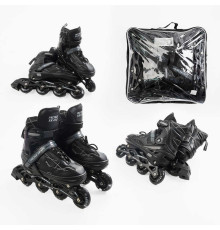 Ролики 92188-L /розмір 39-43/ колір – ЧОРНИЙ (6) колеса PU, устілка 24-28 см, ПЕРЕДНЄ КОЛЕСО СВІТЛО, d – 6.5 см, в сумці