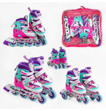 Ролики 25400-S Best Roller /розмір 30-33/ колір – ФІОЛЕТОВИЙ (6) колеса PU, ПЕРЕДНЄ КОЛЕСО СВІТЛО, переставні задні колеса, устілка 17-18.5 см, d колес – 6.5 см, в сумці