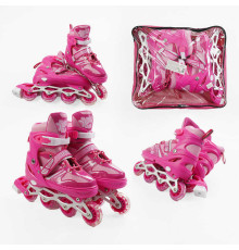 Ролики 92403-L /розмір 39-43/ колір – РОЖЕВИЙ (6) колеса PVC, устілка 25-27 см, ПЕРЕДНЄ КОЛЕСО СВІТЛО, d – 6.5 см, в сумці