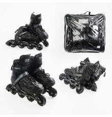 Ролики 74384-М /розмір 34-38/ колір – ЧОРНИЙ (6) колеса PU, устілка 20-24 см, ПЕРЕДНЄ КОЛЕСО СВІТЛО, d – 6.5 см, в сумці