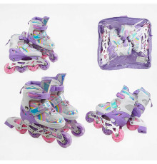 Ролики J-6732-8 М розмір 34-38 (6) колір Фіолетовий, колеса PU, d колес – 6 см, підсвічування коліс, в сумці