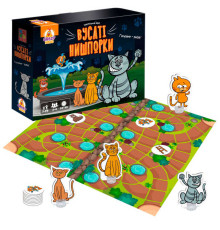 гр Гра настільна маршрутна "Вусаті нишпорки" VT8055-44 (5) "Vladi Toys", гральне поле, 16 жетонів, 4 фігурки котів, 4 підставки, гральний кубик, правила гри, в коробці