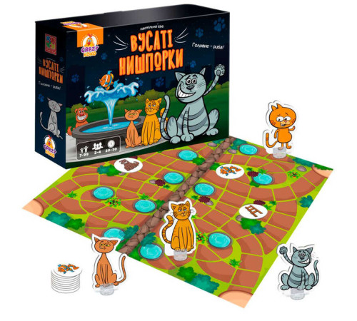гр Гра настільна маршрутна "Вусаті нишпорки" VT8055-44 (5) "Vladi Toys", гральне поле, 16 жетонів, 4 фігурки котів, 4 підставки, гральний кубик, правила гри, в коробці гр Гра настільна маршрутна "Вусаті нишпорки" VT8055-44 (5) "Vladi Toys", гральне поле, 16 жетонів, 4 фігурки котів, 4 підставки, гральний кубик, правила гри, в коробці