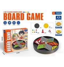 Гра 096 (96/2) настільна, 3 в 1, шахи, шашки, знімна двостороння ігрова панель, 24 фігур шахів, 60 кульок, гральний кубик, в коробці