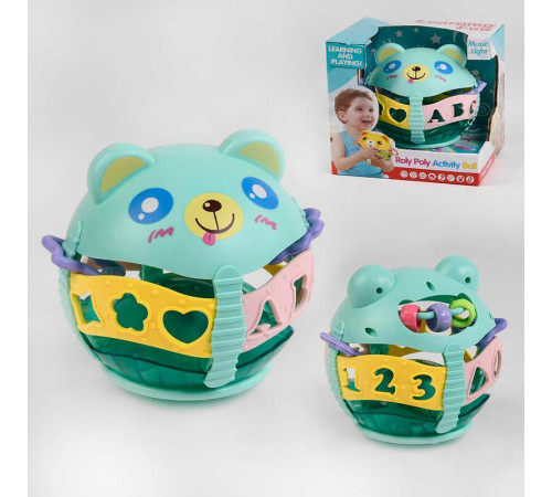 Брязкальце 35806 (24/2) “Ведмедик”, нелягайко, фактурні намистини, на батарейках, мелодії, звуки, дитячий сміх, підсвічування, в коробці