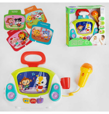 Караоке 3138 (12/2) підсвічування, 4 музичні картки, веселі мелодії. звукозапис, мікрофон, в коробці