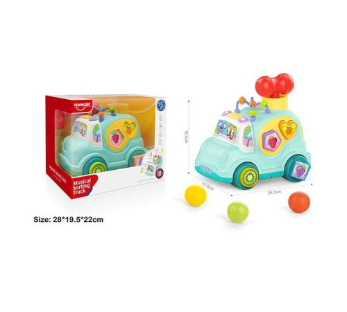 Машинка HE 0547 (12) брязкальця, пальчикова гра, сортер, звуки, мелодії, в коробці