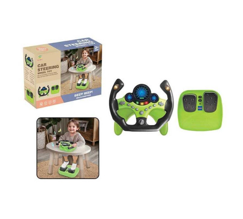 Кермо 2192 E-71 Штрих = 92446 (24) колір ЗЕЛЕНИЙ, звукові ефекти, озвучування англійською, веселі мелодії, підсвічування, педалі гальма та газу, присоски, в коробці