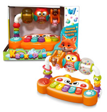 Музичний центр "Казкарики" 83339 (36) "WToys", ОЗВУЧУВАННЯ УКРАЇНСЬКОЮ МОВОЮ, підсвічування, пісні, казки, віршики, ноти, брязкальця, кільця, каруселі, перемикач режимів, кріплення-липучки, в коробці