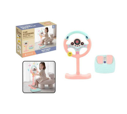 Кермо 2192 E-72 Штрихкод=92477 (18) колір РОЖЕВИЙ, висота підставки 34 см, звукові ефекти, озвучування англійською, веселі мелодії, підсвічування, педалі гальма та газу, присоски, в коробці