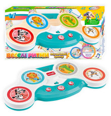 Гра "Веселі ритми" 18480 (36) "WToys", ОЗВУЧУВАННЯ УКРАЇНСЬКОЮ МОВОЮ, сенсорна панель, 2 силіконові ремінці, факти про тварин, барабан, звуки музичних інструментів , казки, пісні, в коробці