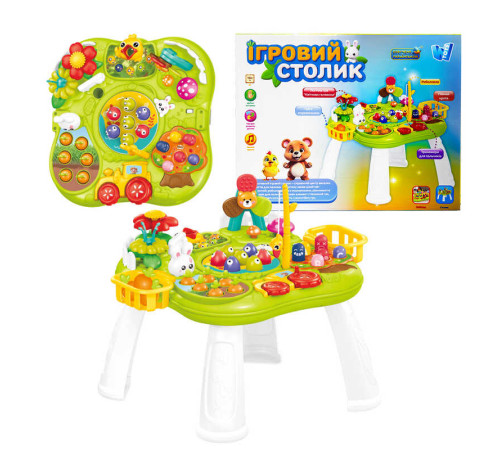 Ігровий столик 73790 (18) “WToys”, ОЗВУЧУВАННЯ УКРАЇНСЬКОЮ МОВОЮ, бізіборд, логічні ігри, магнітна риболовля, звуки, в коробці