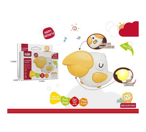 Музична іграшка 368-37 (288) "Тукан", пташка, розмір: 11х3.5х7.5 см, підсвічування, мелодії, кільце - кріплення, в коробці