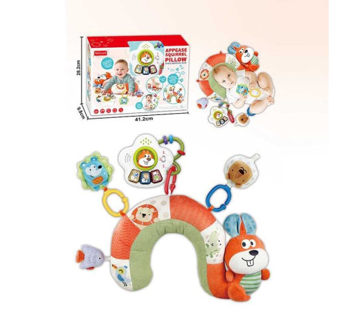 Розвивальна подушка BY 122 (12) "Білочка", підвіска-піаніно, 2 режими, мелодія, звуки нот і тварин, світло, пискавка, брязкальце, в коробці
