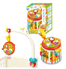 Гра "Музичні веселощі" 76575 (24/2) "WToys", ОЗВУЧУВАННЯ УКРАЇНСЬКОЮ МОВОЮ, пісні, казки, вірші, тваринки, підсвічування, режими гучності, тріскачка, брязкальце, шелесткі елементи, фігурки, прорізувач, підвіска, в коробці