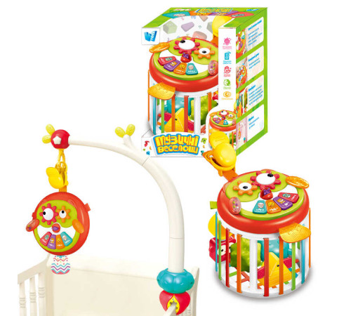 Гра "Музичні веселощі" 76575 (24/2) "WToys", ОЗВУЧУВАННЯ УКРАЇНСЬКОЮ МОВОЮ, пісні, казки, вірші, тваринки, підсвічування, режими гучності, тріскачка, брязкальце, шелесткі елементи, фігурки, прорізувач, підвіска, в коробці – в наличии! Купите сейчас у KAZKOVA