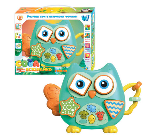 Музична іграшка 60980 (48) "WToys", "Сова-всезнайко", підсвічування, пісні, казки, віршики про тварин, сортер, в коробці
