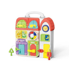 Бізіборд XQS 2069 A (16) пальчикові ігри, замочки, застібки, шнурівки, підсвічування, озвучення АНГЛІЙСЬКОЮ ТА ІСПАНСЬКОЮ, 10 музичних інструментів та мелодій, 10 пісеньок, інструкція, в коробці